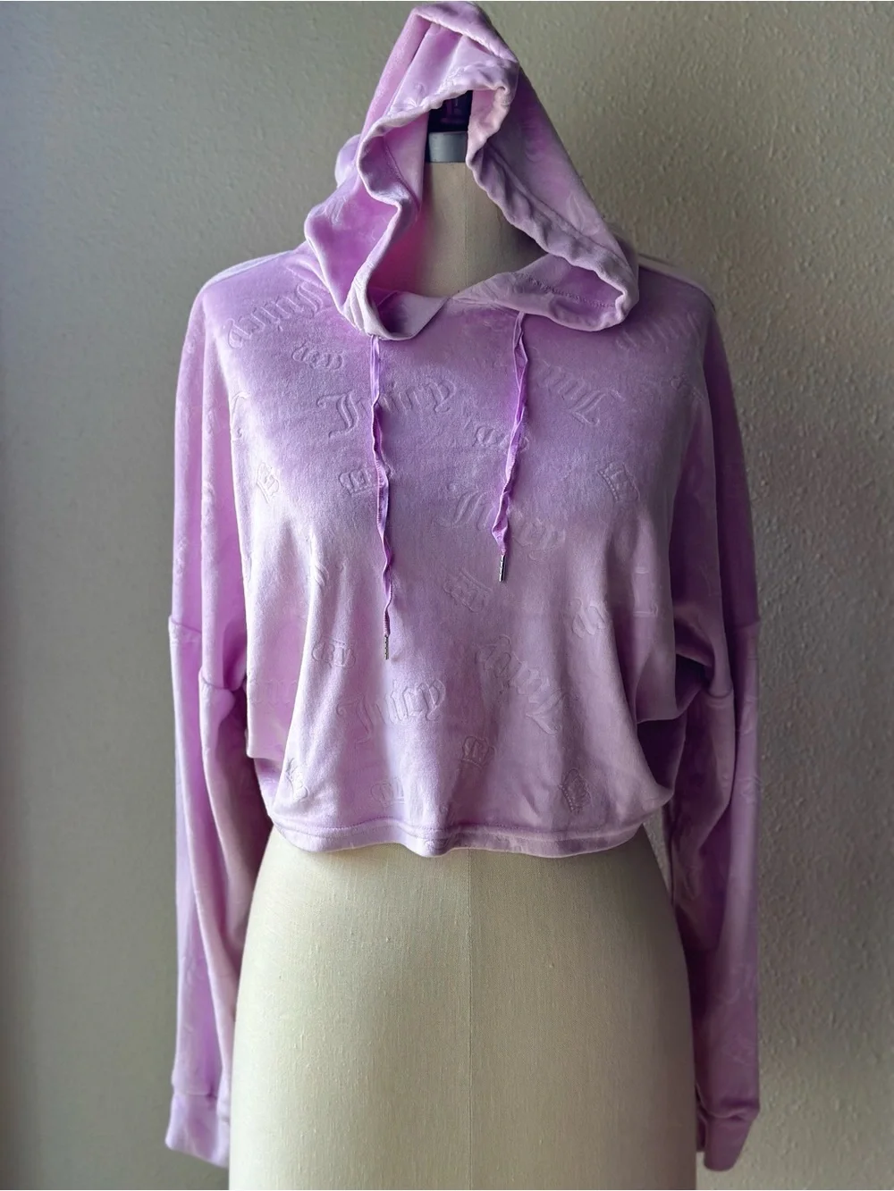 Juicy Couture Velour Tracksuit Set Lilac Pink Embossed Logo Crop Hoodie Pants M